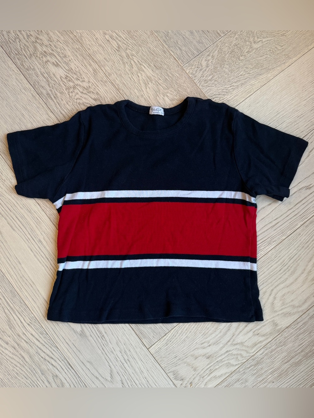 John Galt Brandy Melville Navy and Red and White Striped Crop Top T Shirt